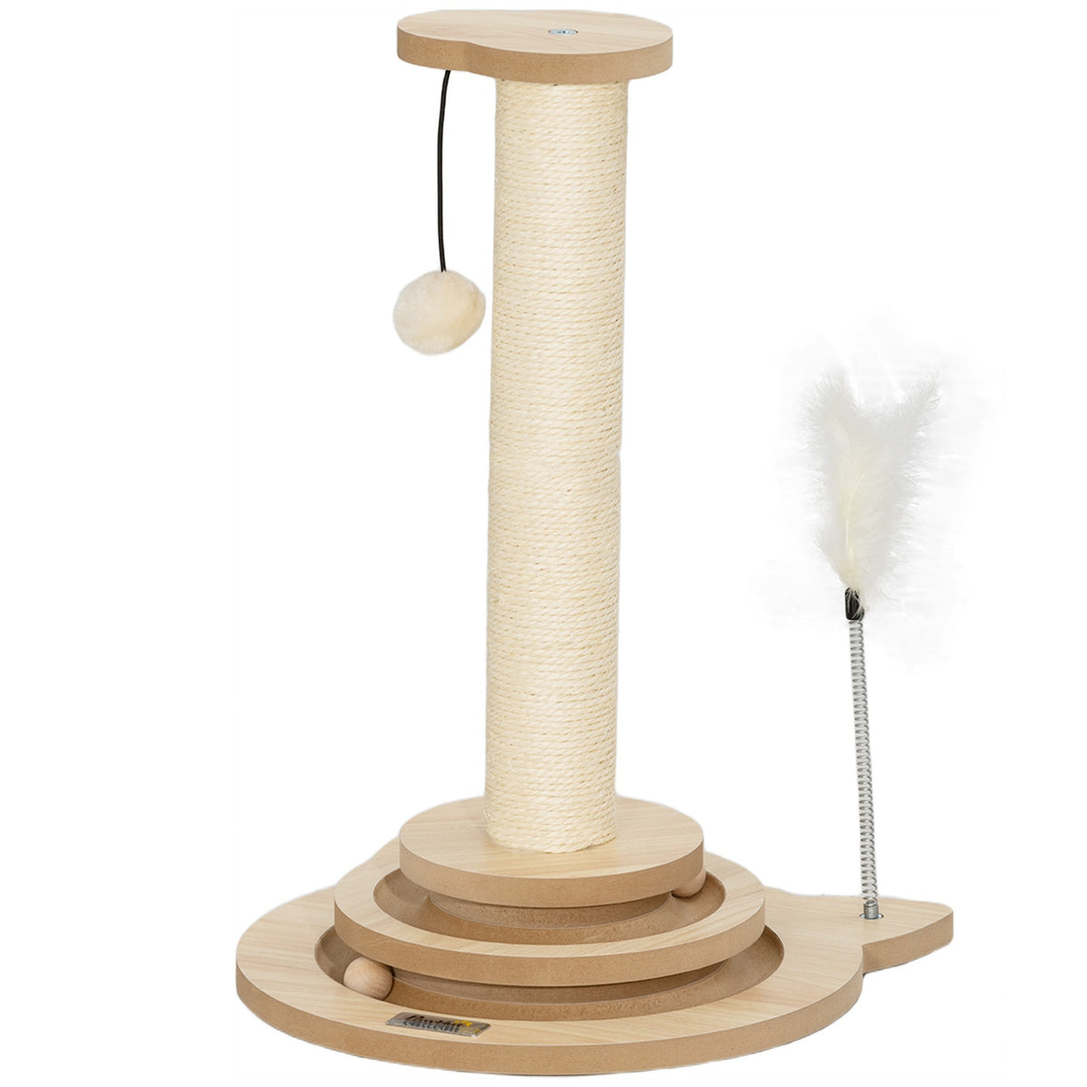 4-in-1 scratching post, 49cm scratching post, sisal cat scratching post with play ball, scratching post for cats, cat scratching furniture, indoor, oak