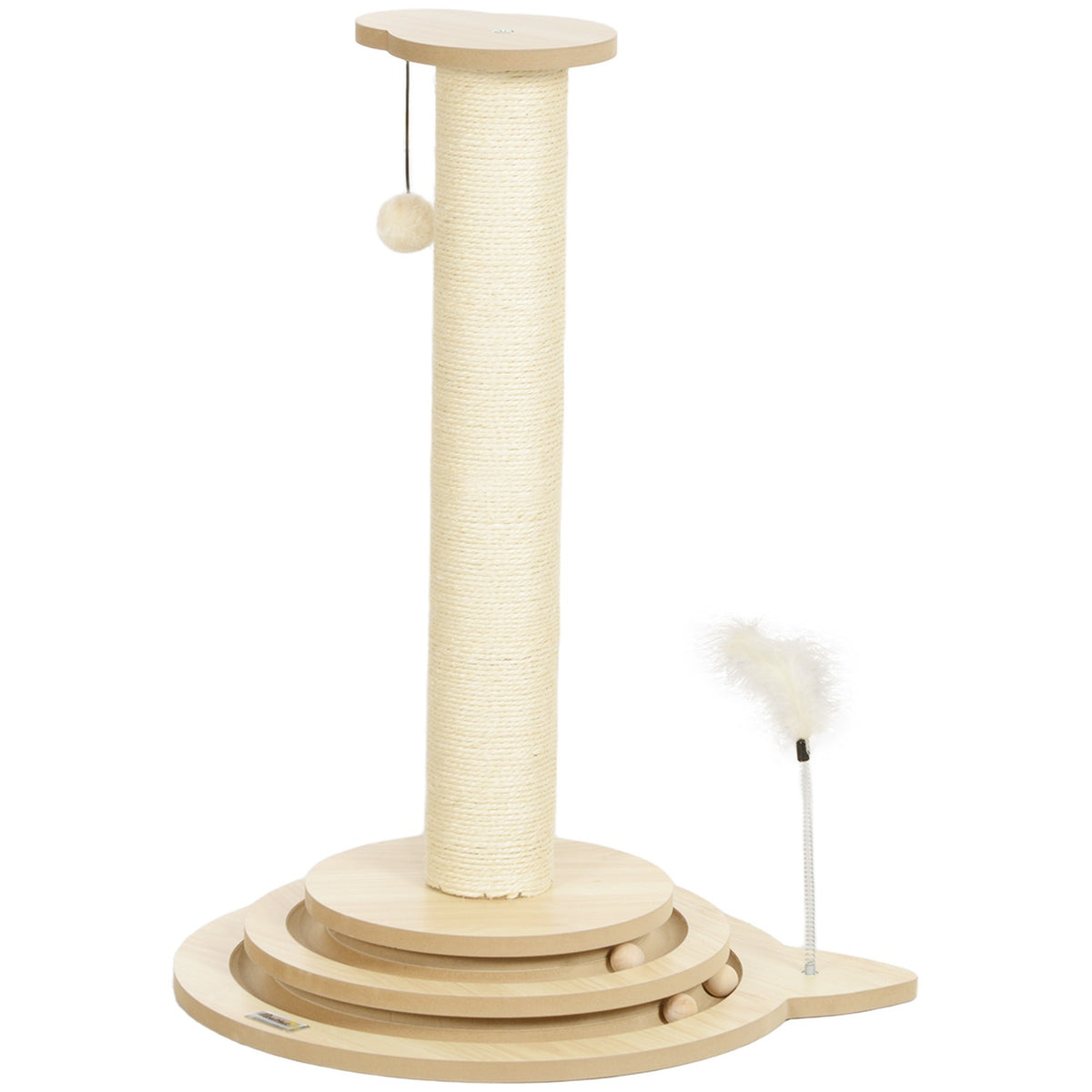 4-in-1 scratching post, 69cm scratching post, sisal cat scratching post with play ball, scratching post for cats, cat scratching furniture, indoor, oak