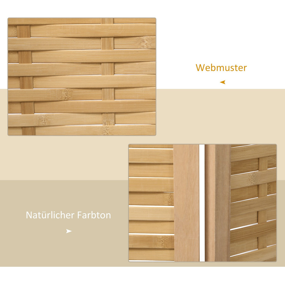 4-part screen, room divider, 160 x 170 cm partition, foldable privacy screen, room divider made of bamboo, privacy screen for living room, bedroom, natural
