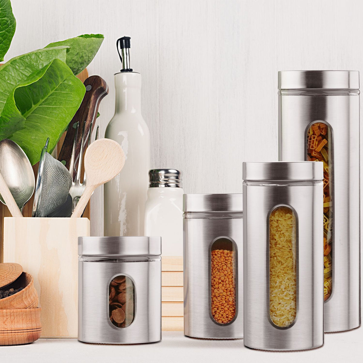 4 pcs. stainless steel storage jars