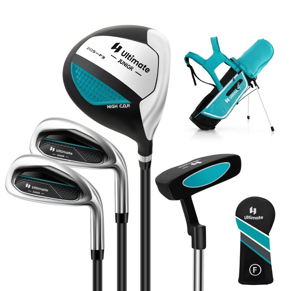 4-piece children's golf club set with golf bag and rain cover for children aged 5-7 years blue