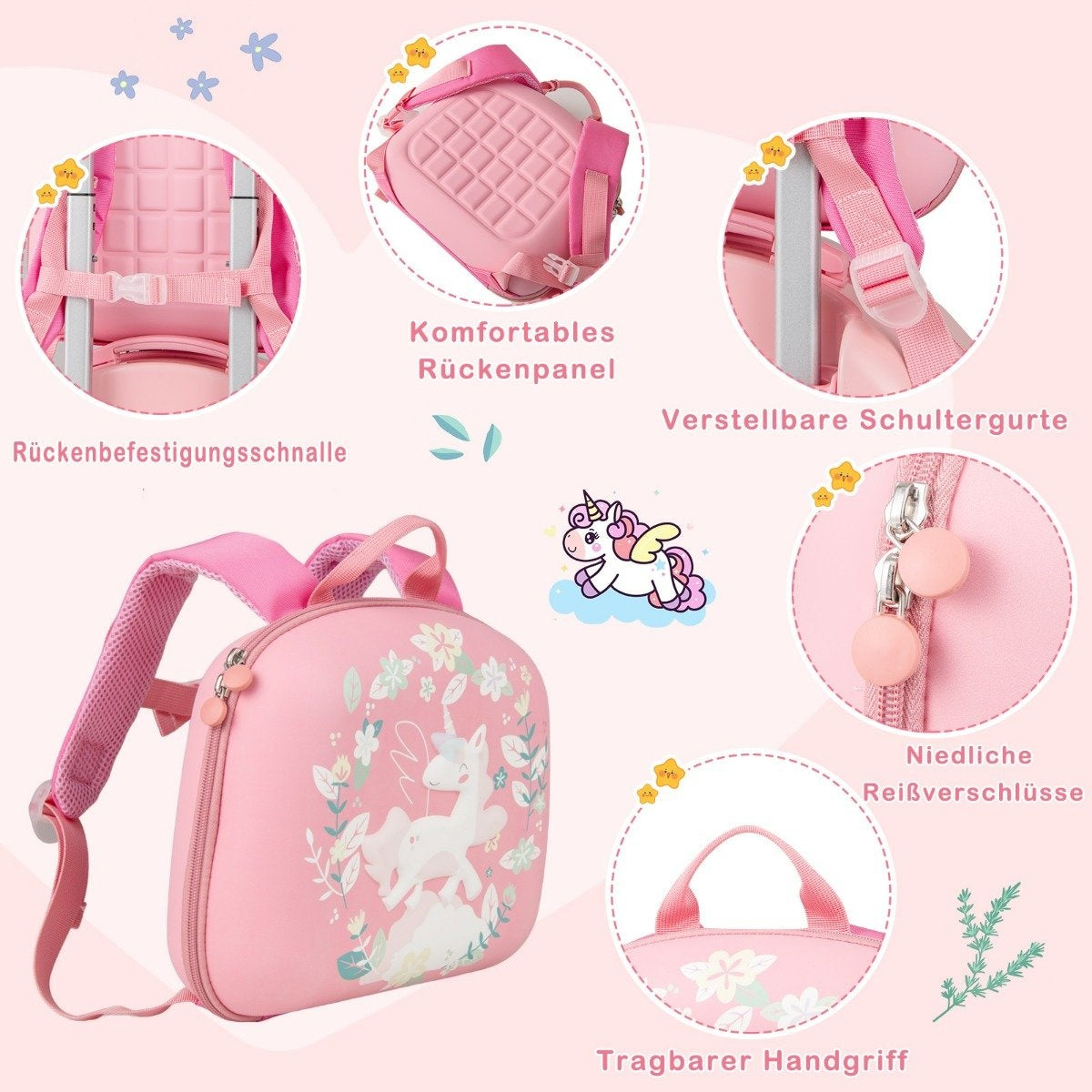 4-piece children's suitcase + backpack 10"+14" children's trolley with wheels pink