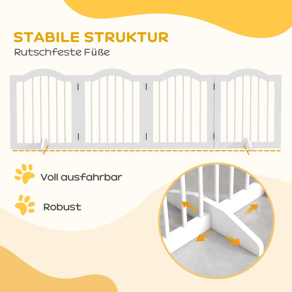 4-piece dog barrier, 203.5 x 61 cm, foldable dog gate with door, door safety gate with 2 support feet, free-standing stair gate