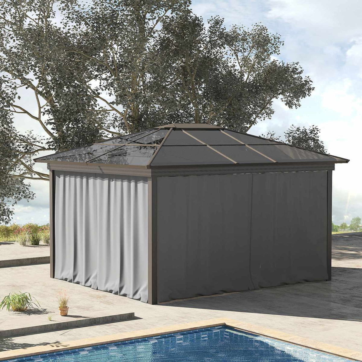 4 side panels for 3x3 m pavilion side walls with hooks, polyester light gray, ideal for garden pavilion & party tent 302 x 205 cm