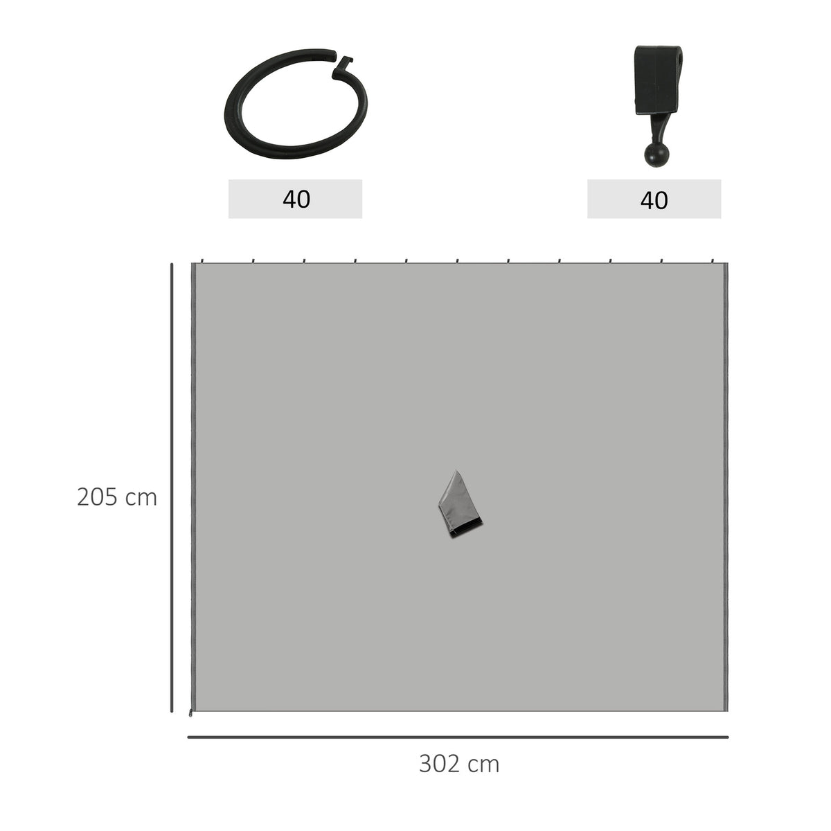 4 side panels for 3x3 m pavilion side walls with hooks, polyester light gray, ideal for garden pavilion & party tent 302 x 205 cm