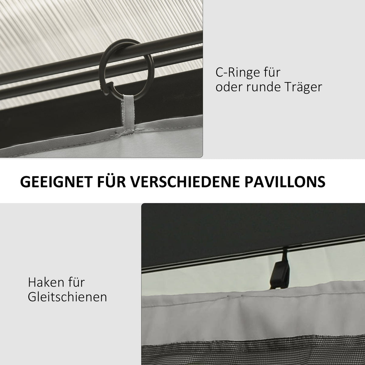 4 side panels for 3x3 m pavilion side walls with hooks, polyester light gray, ideal for garden pavilion & party tent 302 x 205 cm