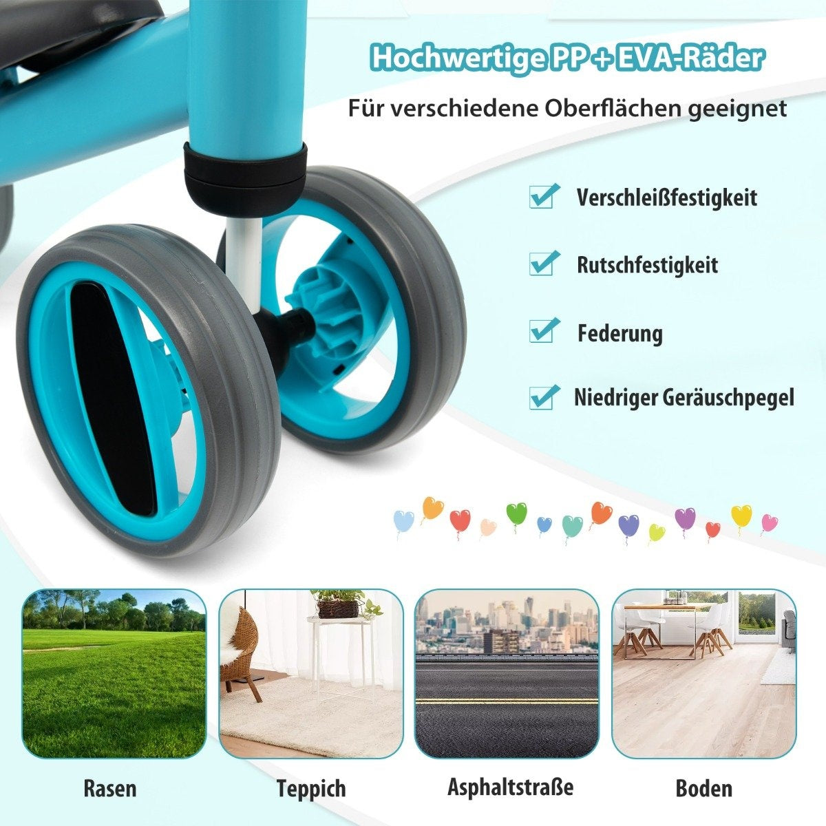 4 wheels children's balance bike without pedal for children from 1-2 years blue
