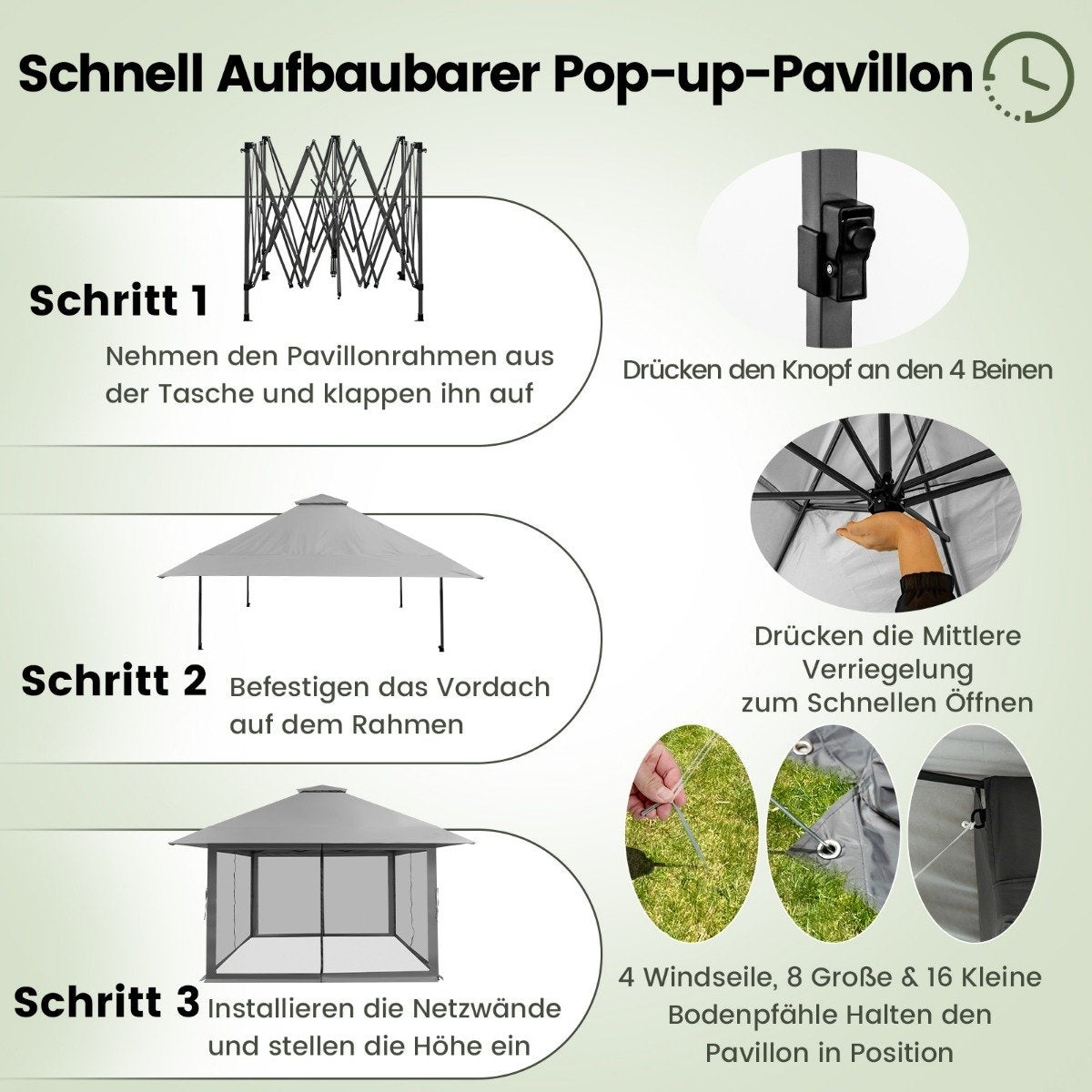 4 x 4 m gazebo garden pavilion with mesh side walls UV protection 50+ grey