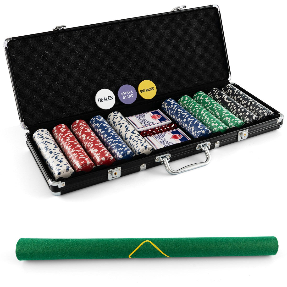 500-Piece Poker Chip Set – Aluminum Case, Texas Holdem