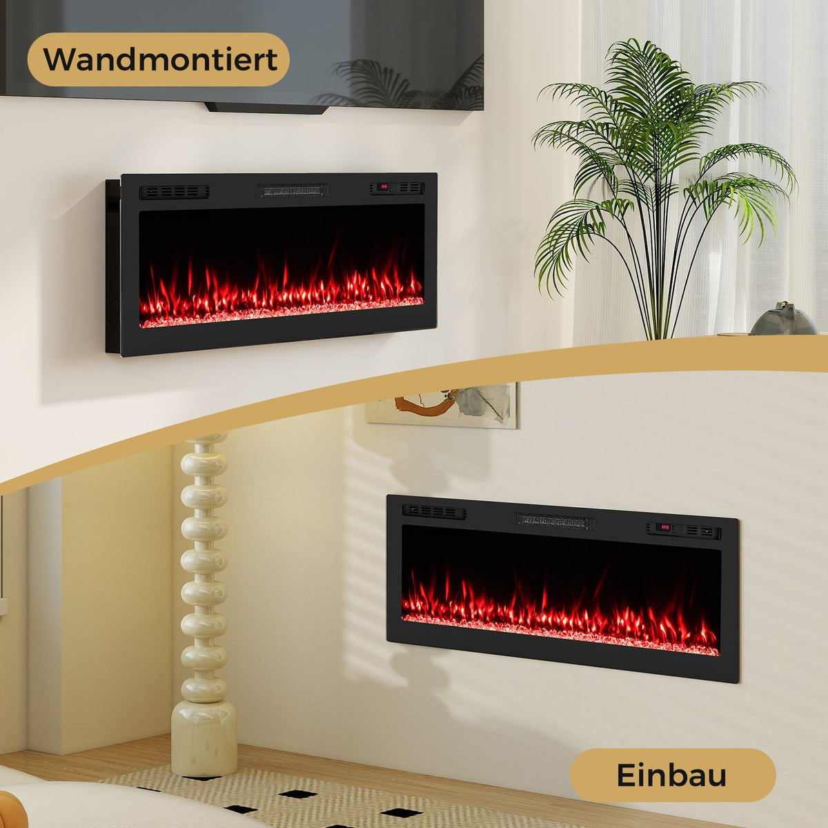 50" Electric Fireplace Heater, 750W/1500W, WiFi Control