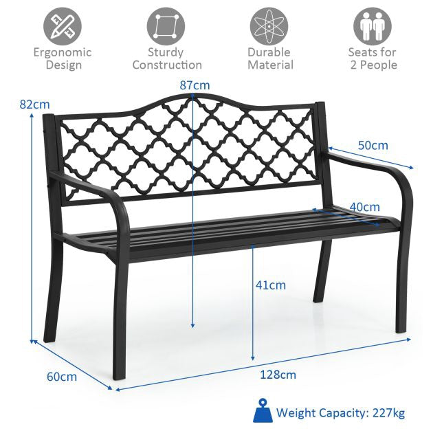 50-Inch Garden Bench, Cast Iron and Steel Slats, 500 lb