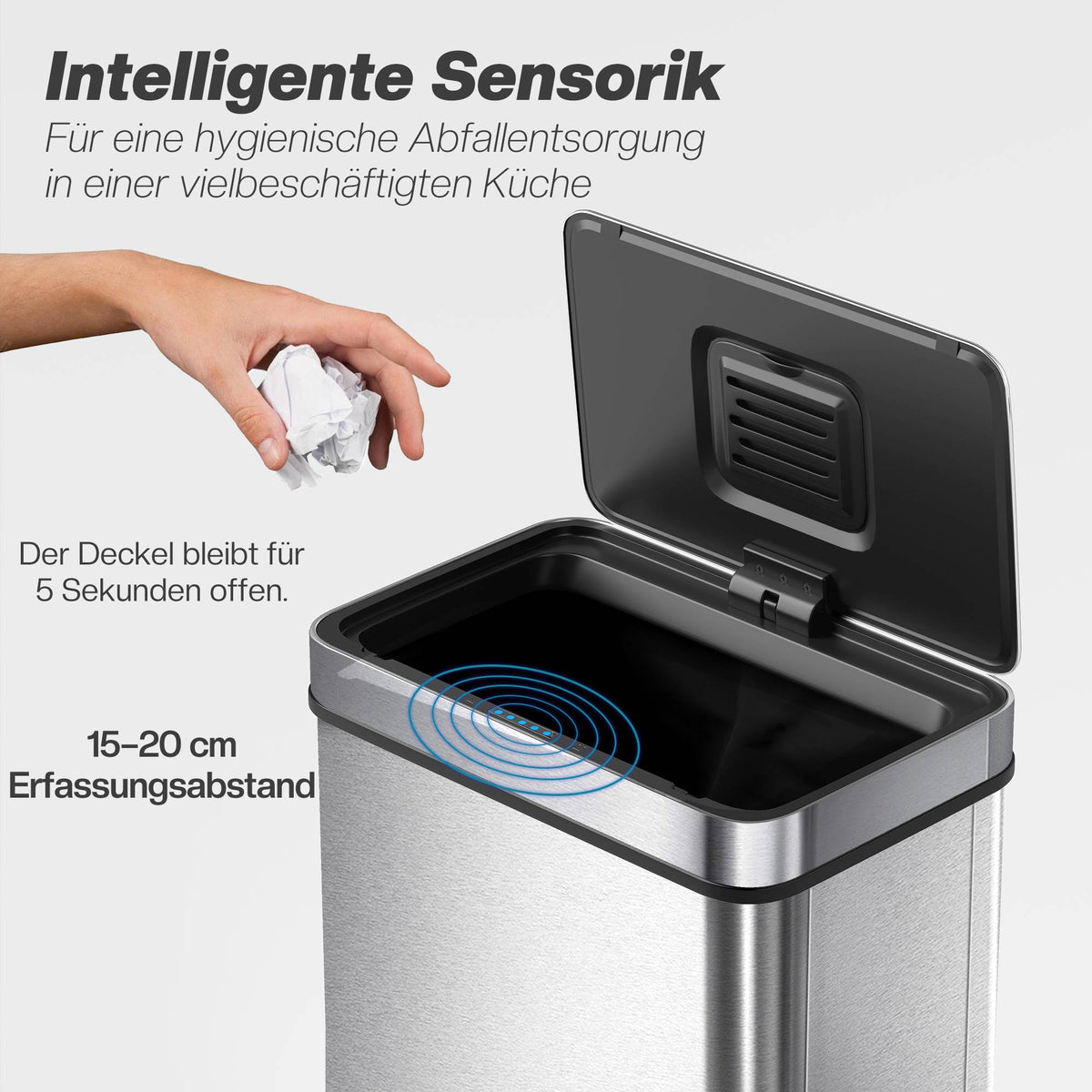 50L Sensor Trash Can, Stainless Steel, Odor Control