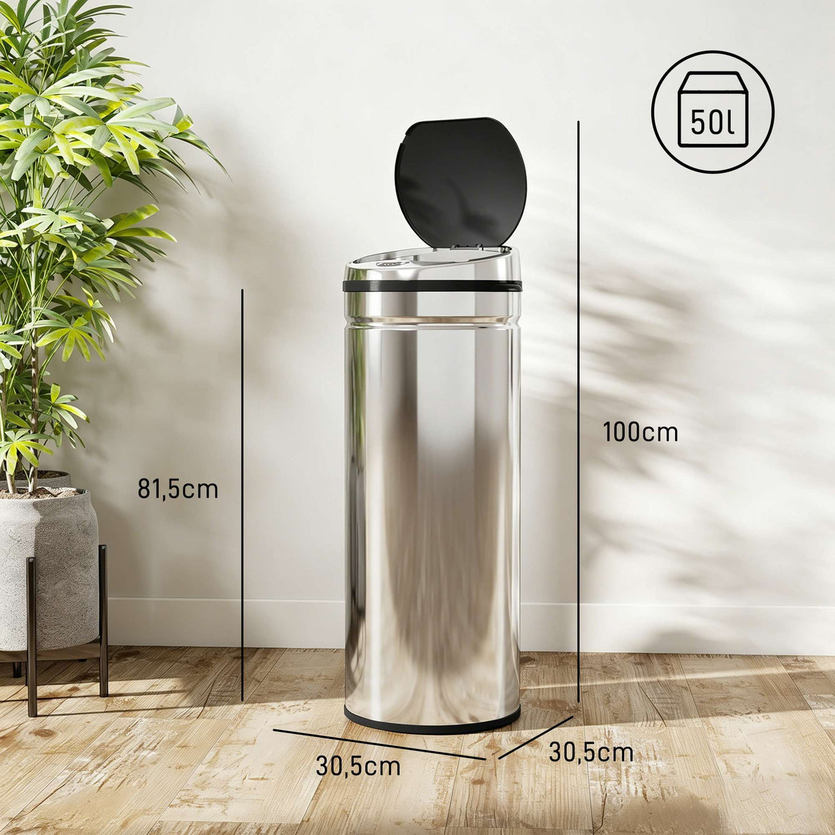 50L Stainless Steel Automatic Sensor Trash Can