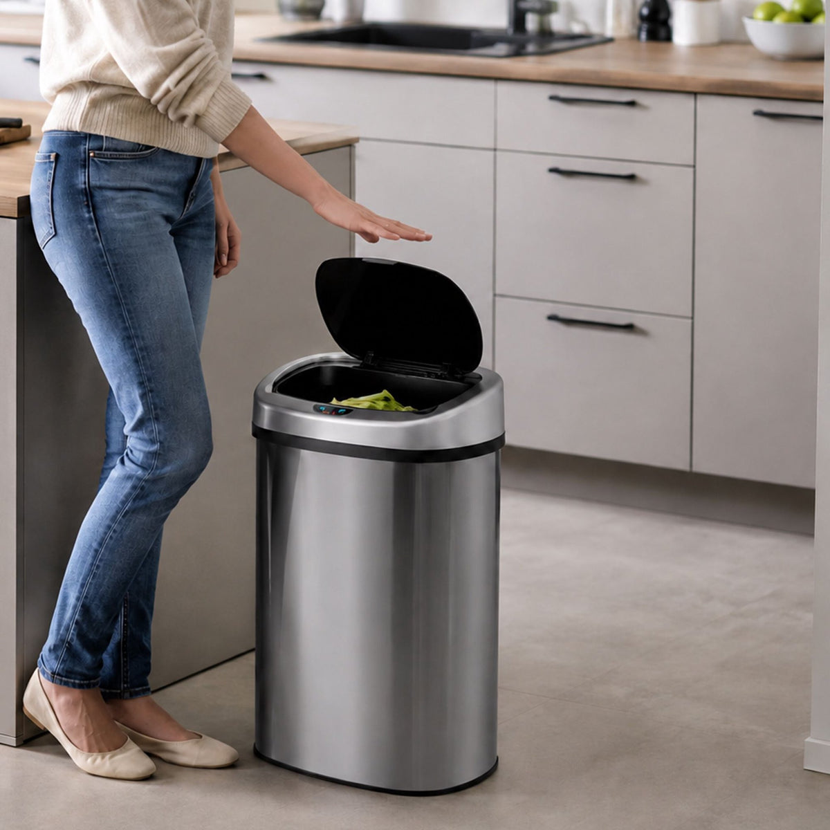 50L Stainless Steel Sensor Bin – Silver