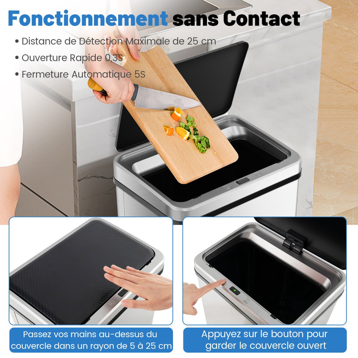 50L Touchless Motion Sensor Stainless Steel Trash Can
