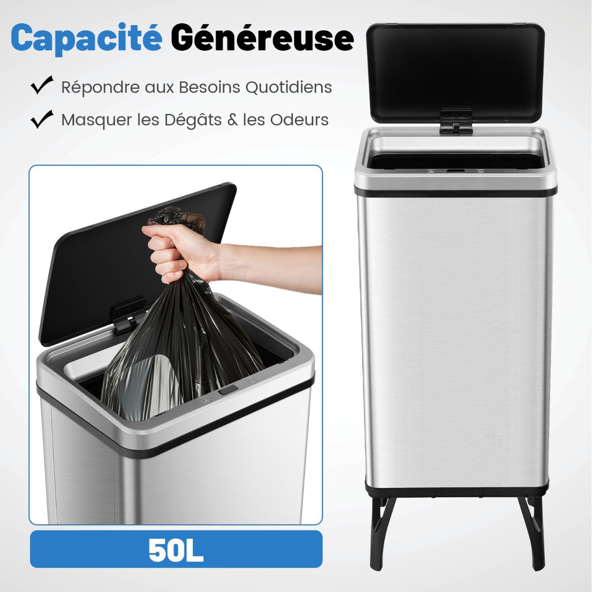 50L Touchless Motion Sensor Stainless Steel Trash Can