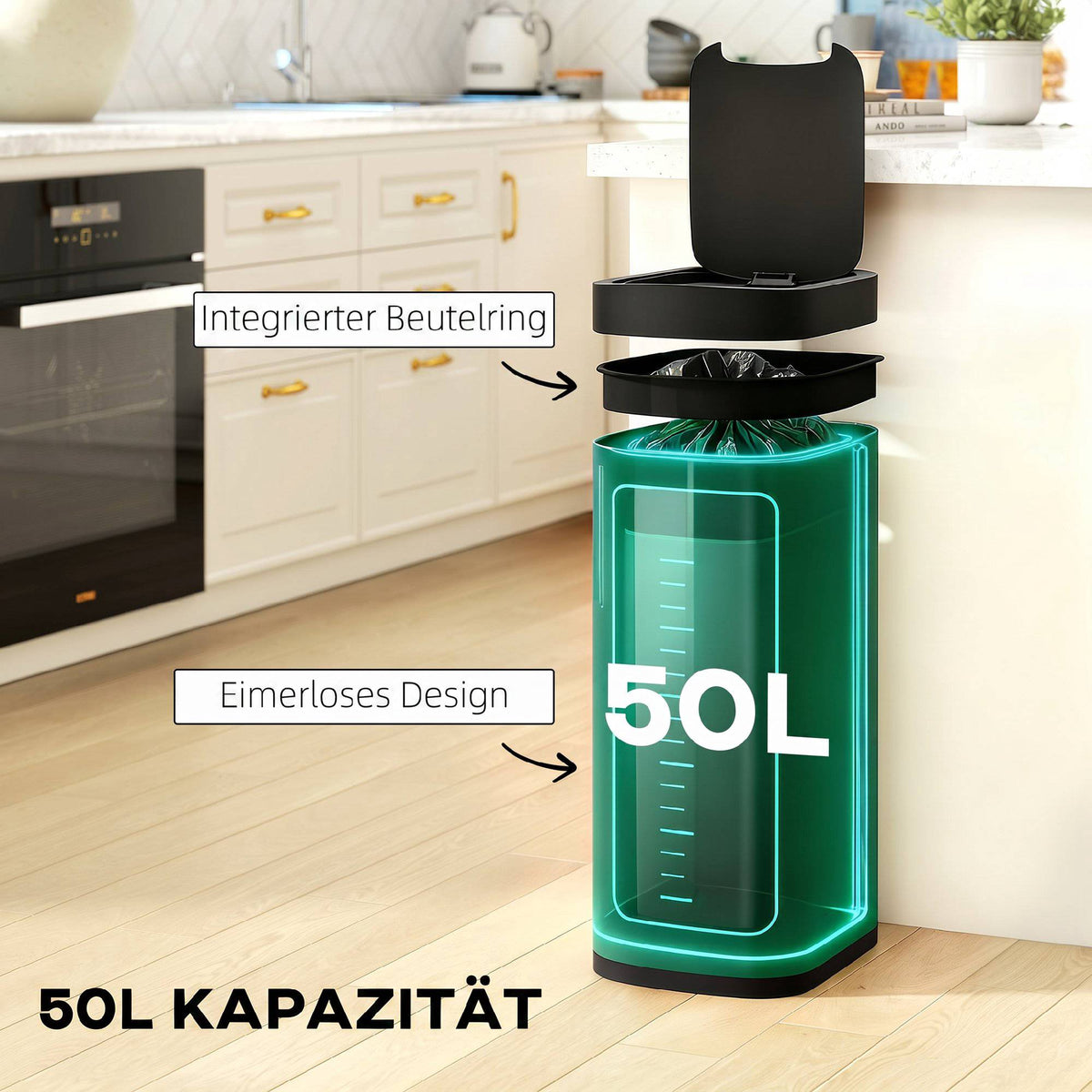 50L Touchless Sensor Trash Can, Fingerprint-Resistant Metal