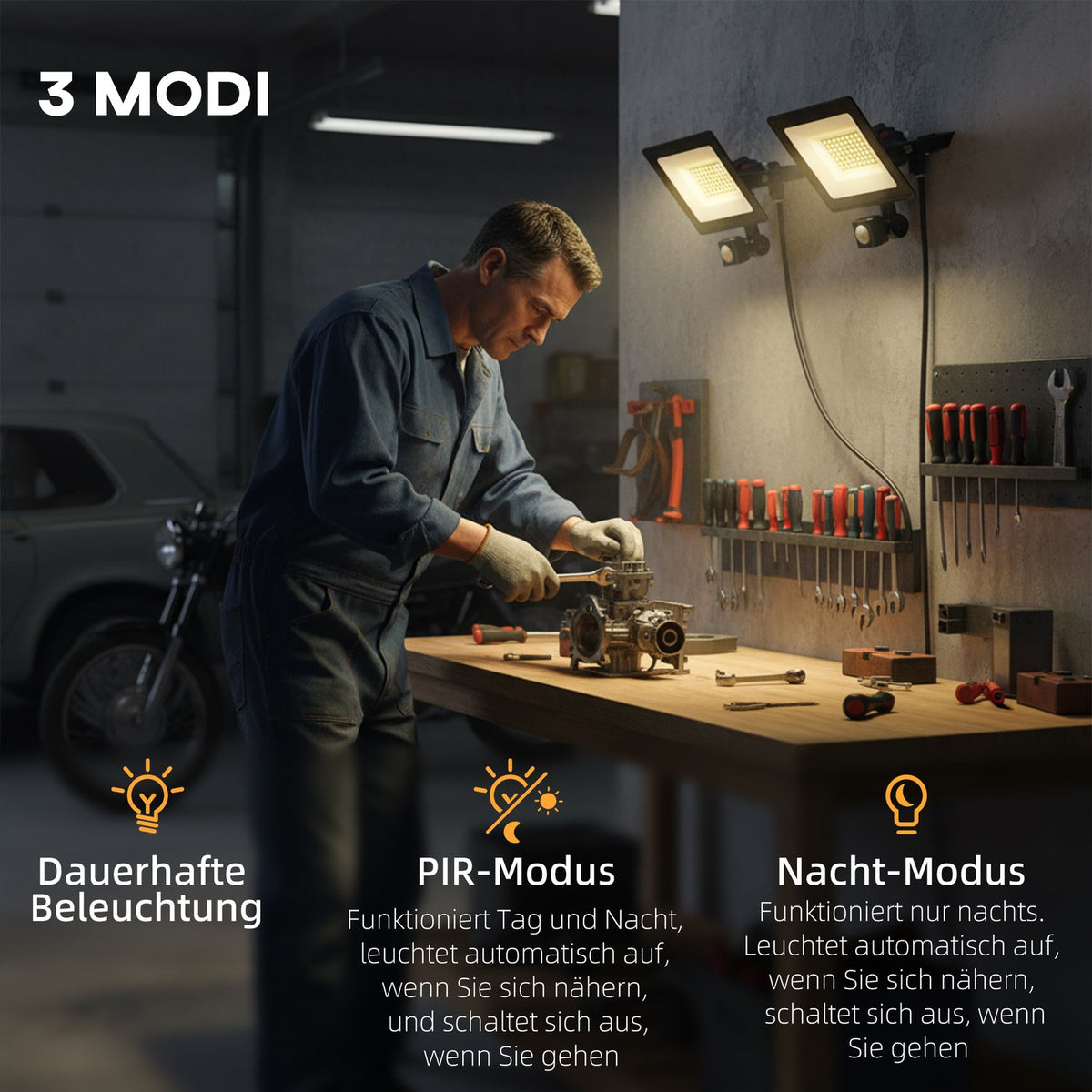 50W Adjustable Work Light, 3 Modes, Aluminum, Black