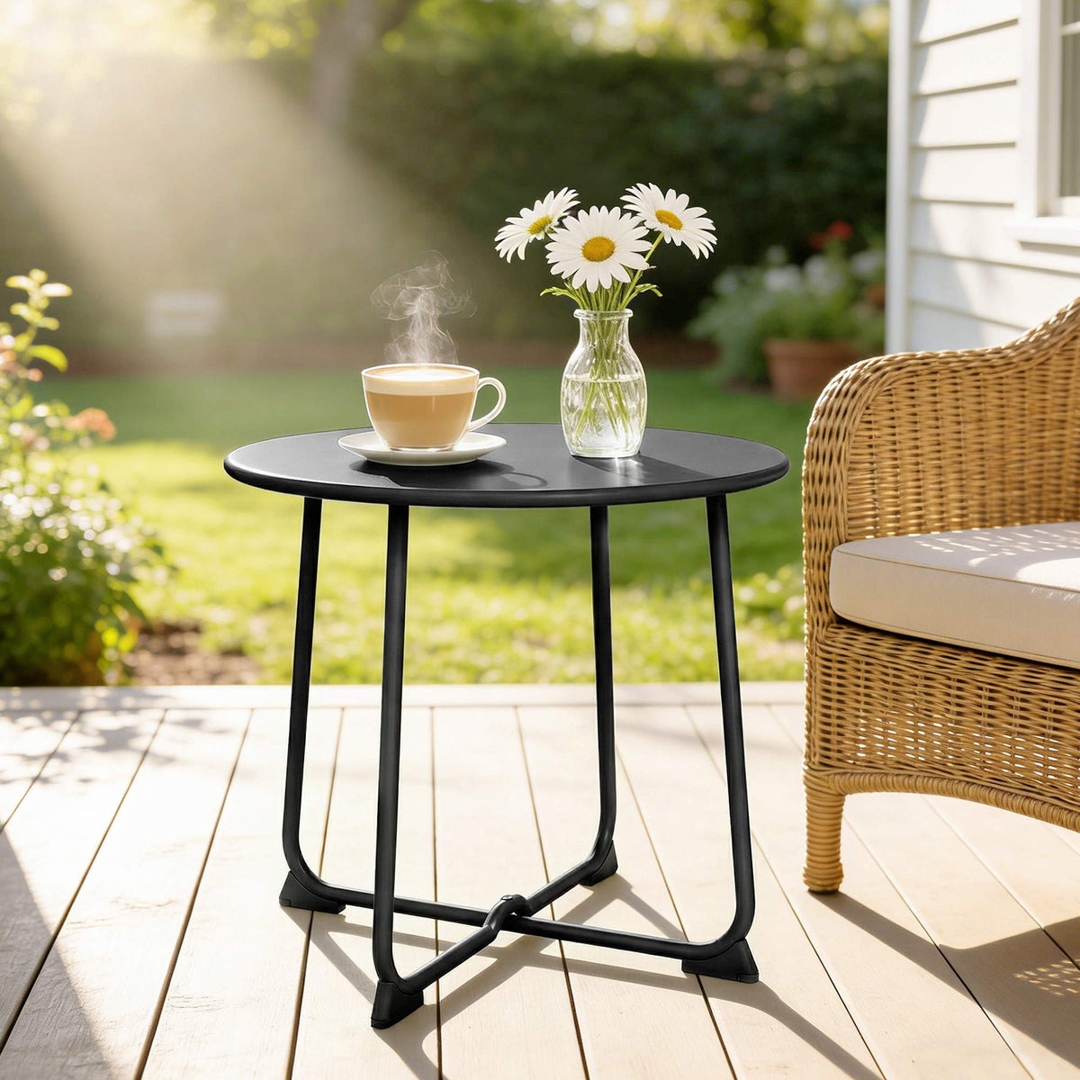 50 cm Round Outdoor Metal Table with Non-Slip Feet