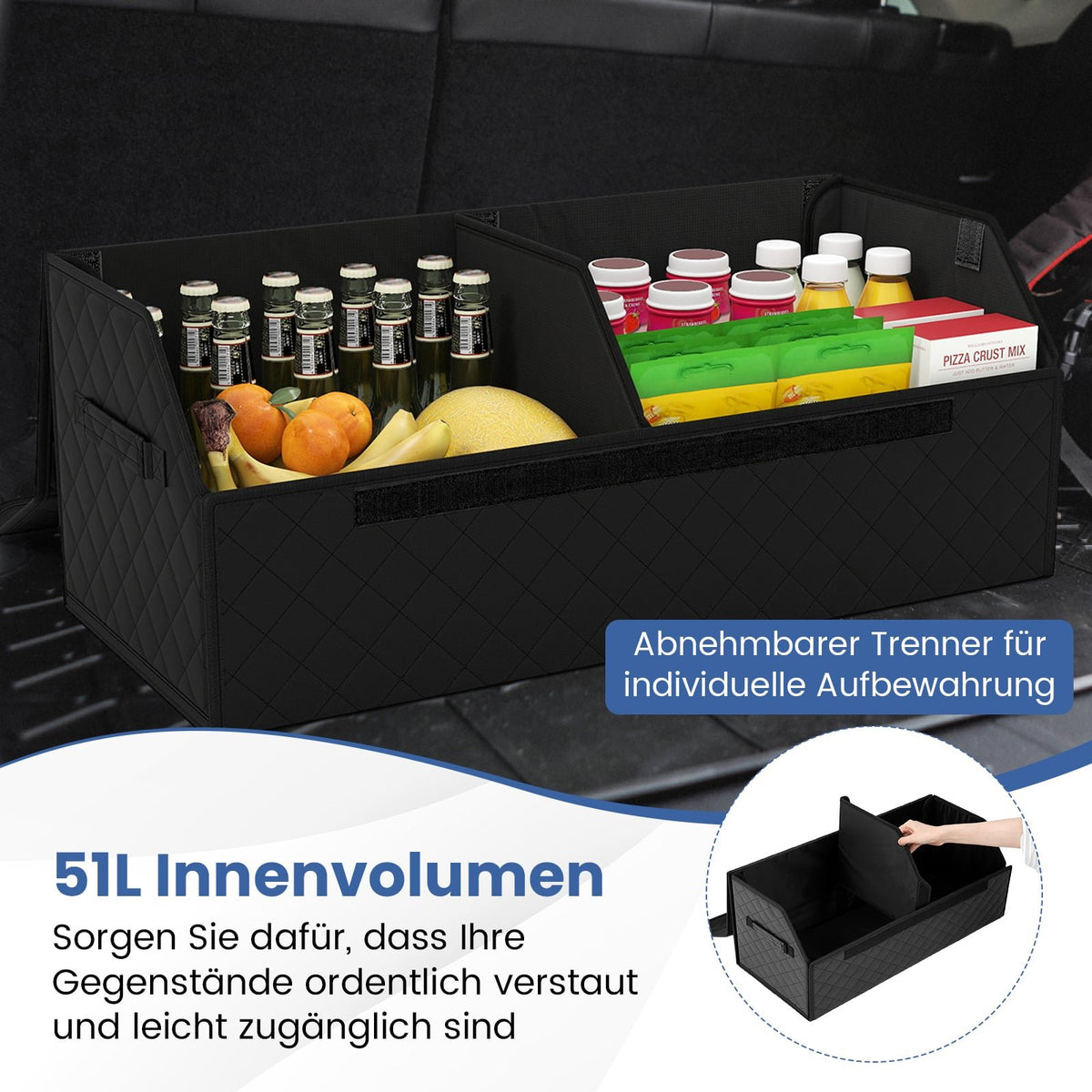 51L Collapsible Car Trunk Organizer with Lid & Divider
