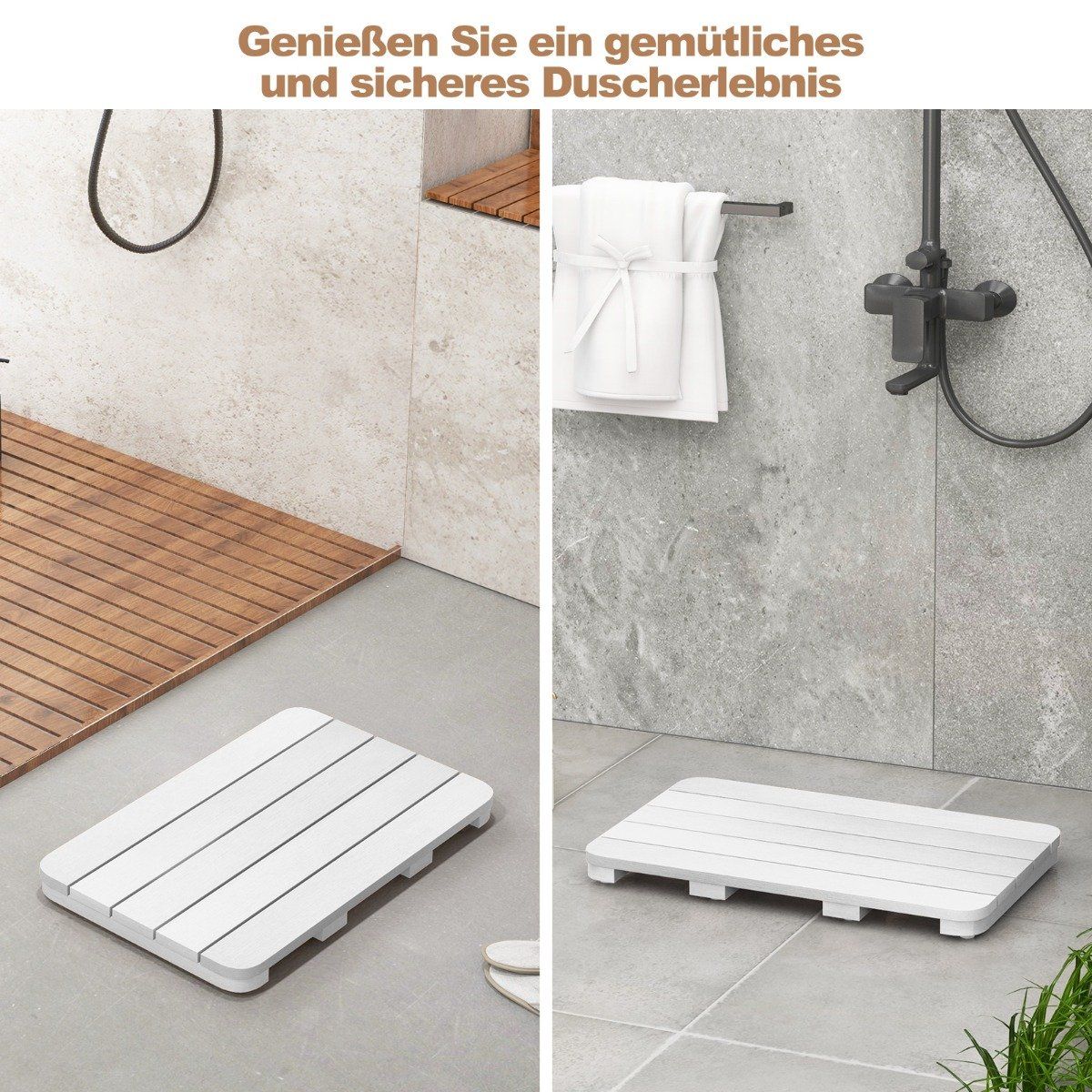 55 x 34 cm toilet mat made of Hips wood design, bath mat, can hold up to 150 kg, white, corrosion-resistant, rust-proof, durable