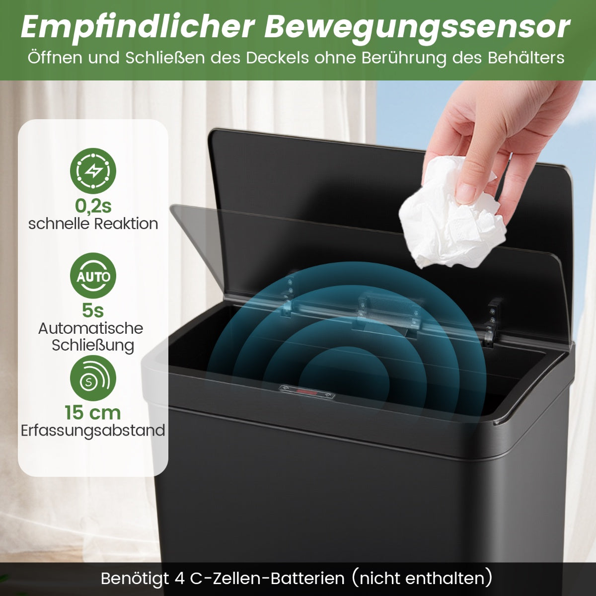 56L Sensor Trash Can with Dual Bins & Soft-Close Lid