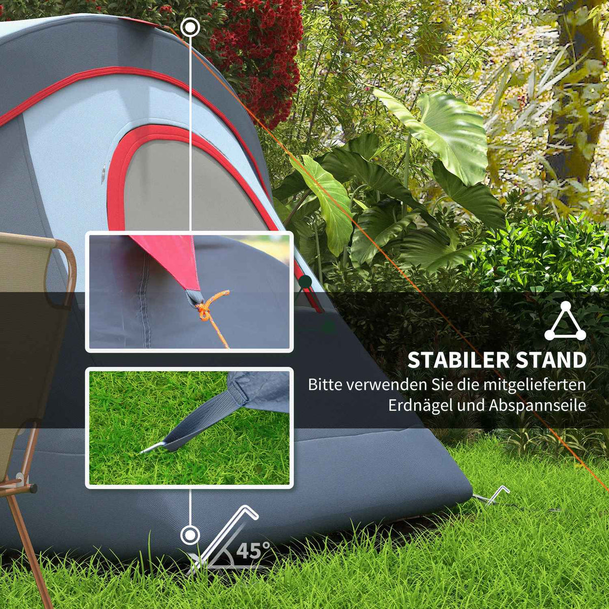 5-6 Person Tent Camping Tent With Pegs Tunnel Tent Dome Tent Polyester Gray 4.55 X 2.3 X 1.8 M