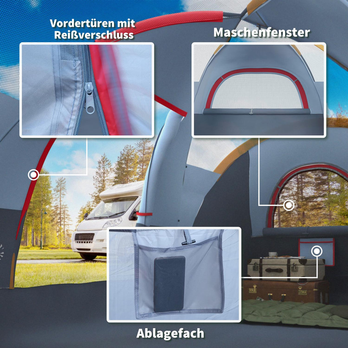 5-6 Person Tent Camping Tent With Pegs Tunnel Tent Dome Tent Polyester Gray 4.55 X 2.3 X 1.8 M