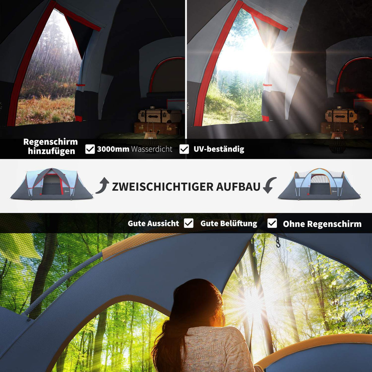 5-6 Person Tent Camping Tent With Pegs Tunnel Tent Dome Tent Polyester Gray 4.55 X 2.3 X 1.8 M