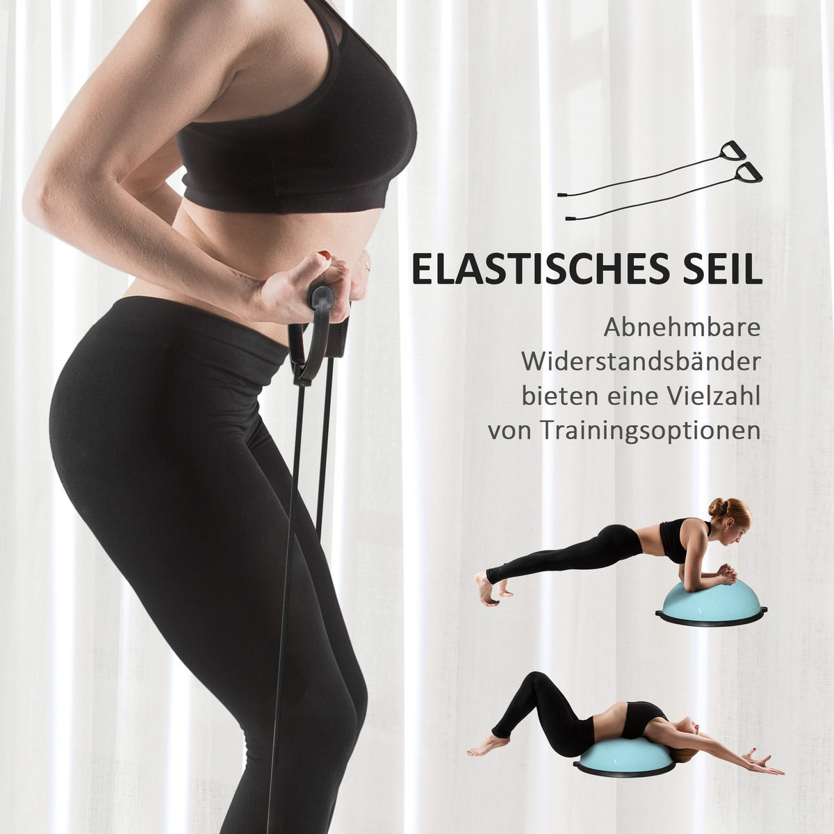 Ø 58 Cm Yoga Ball Half Ball Balance Trainer Balance Ball Half Exercise Ball With Training Rope Home For Yoga Balance Stability Light Blue