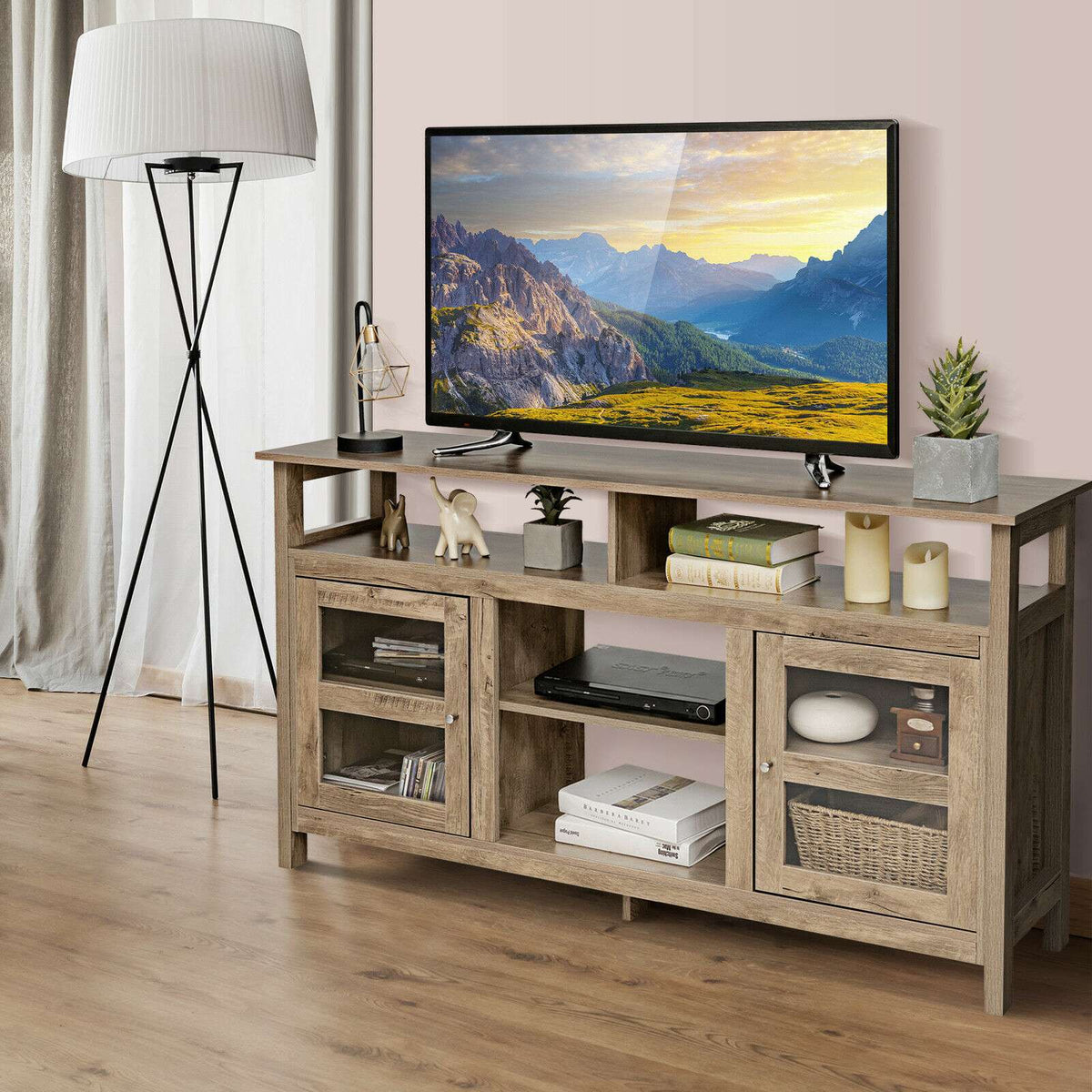 58-Inch TV Stand, 2 Cabinets, Fits Up to 65-Inch TV