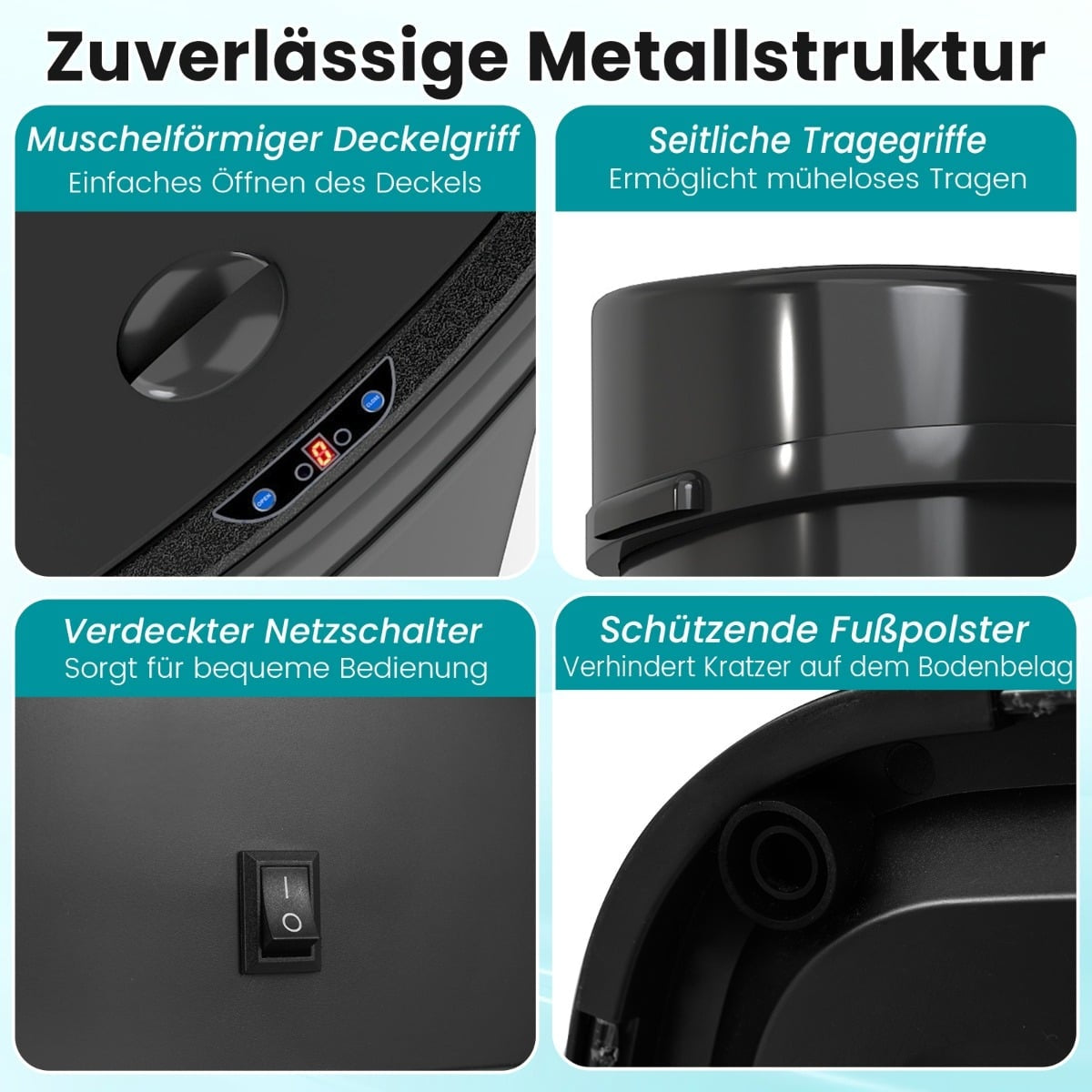 58L Sensor Trash Can, Dual-Zone, Black Metal