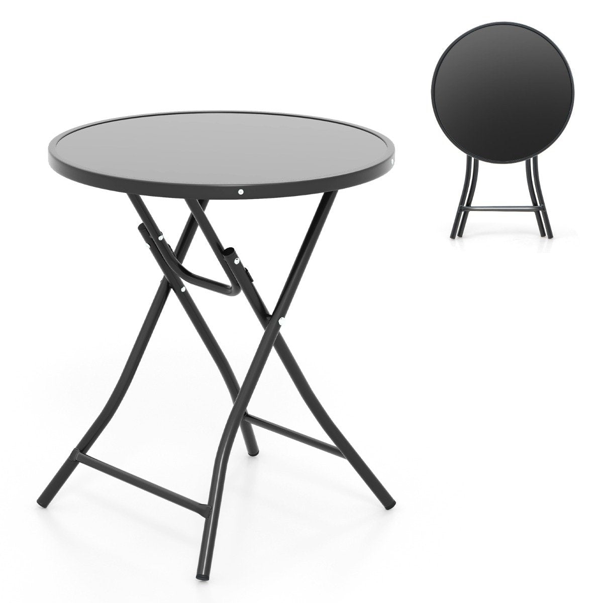 Ø 59 cm round bistro table with table top made of tempered glass and robust metal frame