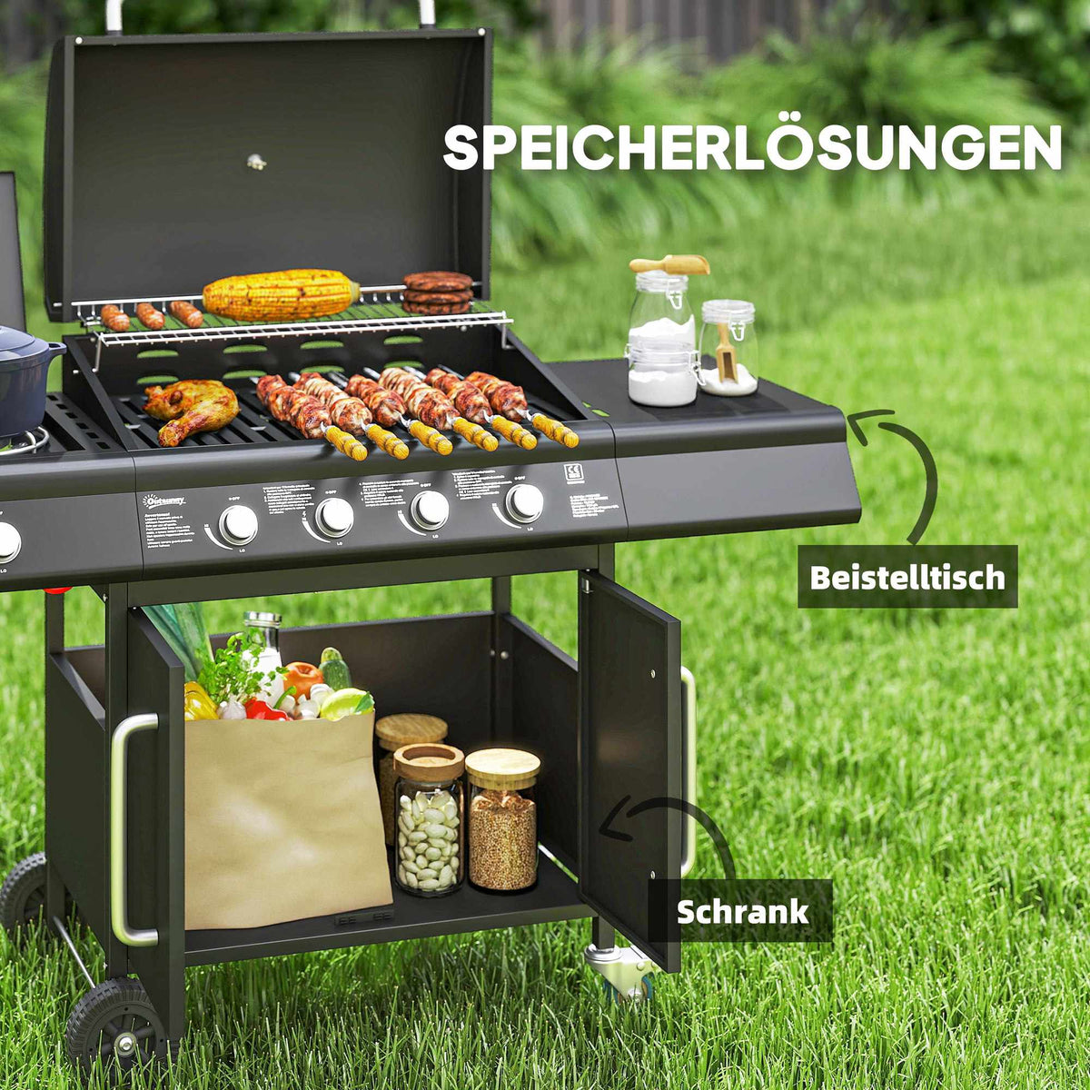 5-Burner Gas Grill with Side Burner, Black, 2394 cm²
