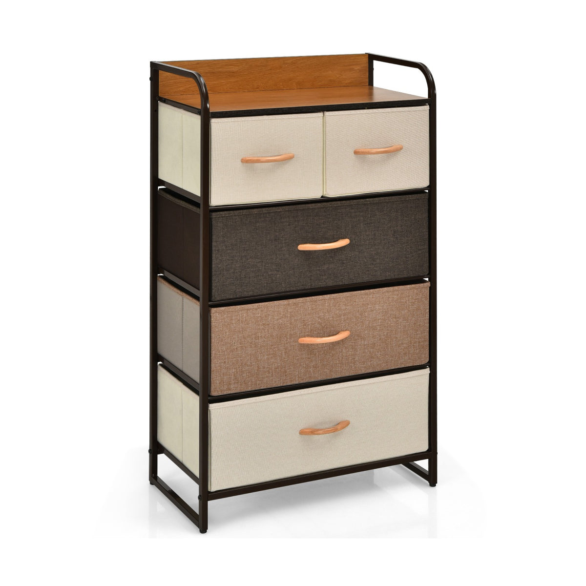 5-Drawer Fabric Dresser Tower – Steel Frame, MDF Top