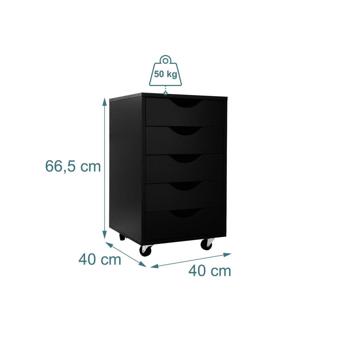 5-Drawer Mobile Office Cabinet with Lockable Wheels