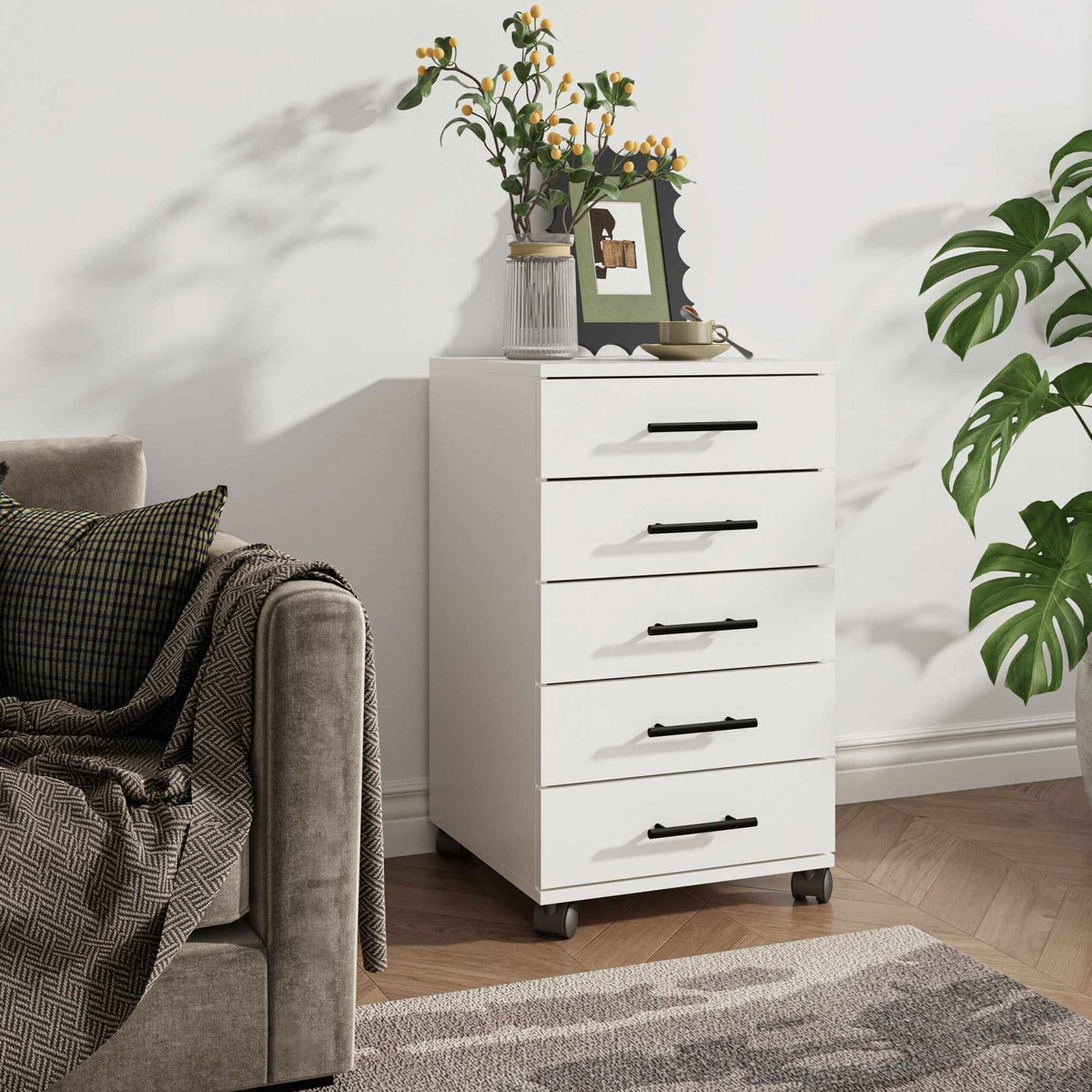 5-Drawer Rolling Office Cabinet with Wheels