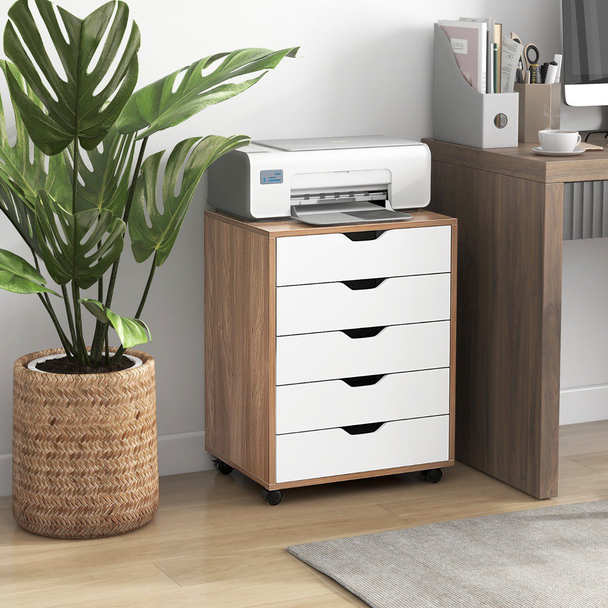 5-Drawer Rolling Storage Cabinet, Locking Casters, Natural