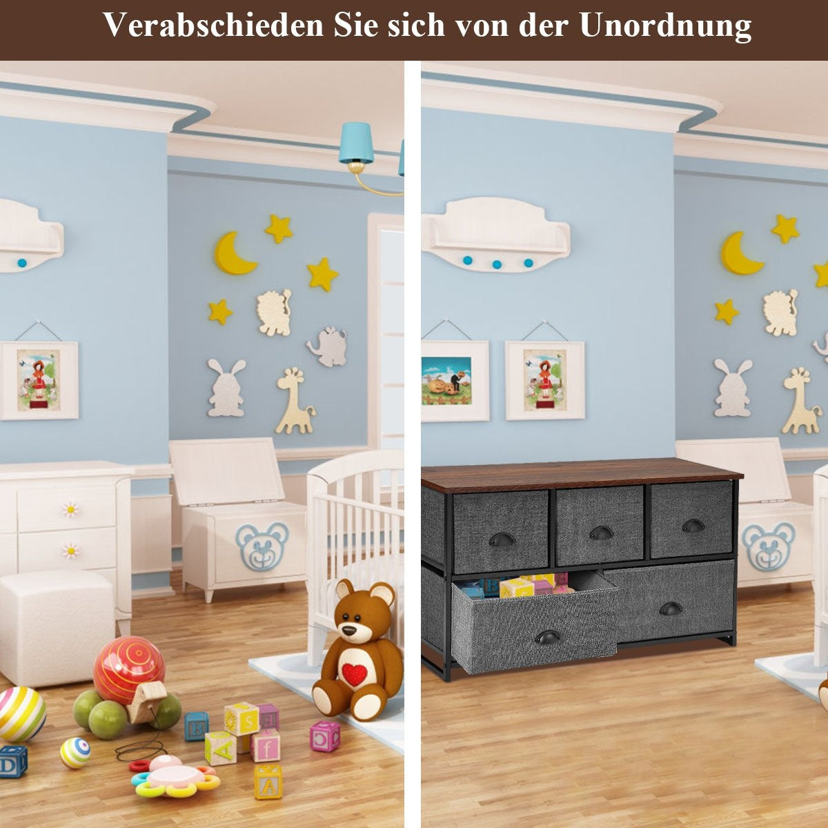 5 Drawer Storage Unit Horizontal Cube Storage Chest 100 x 30 x 53.5 cm