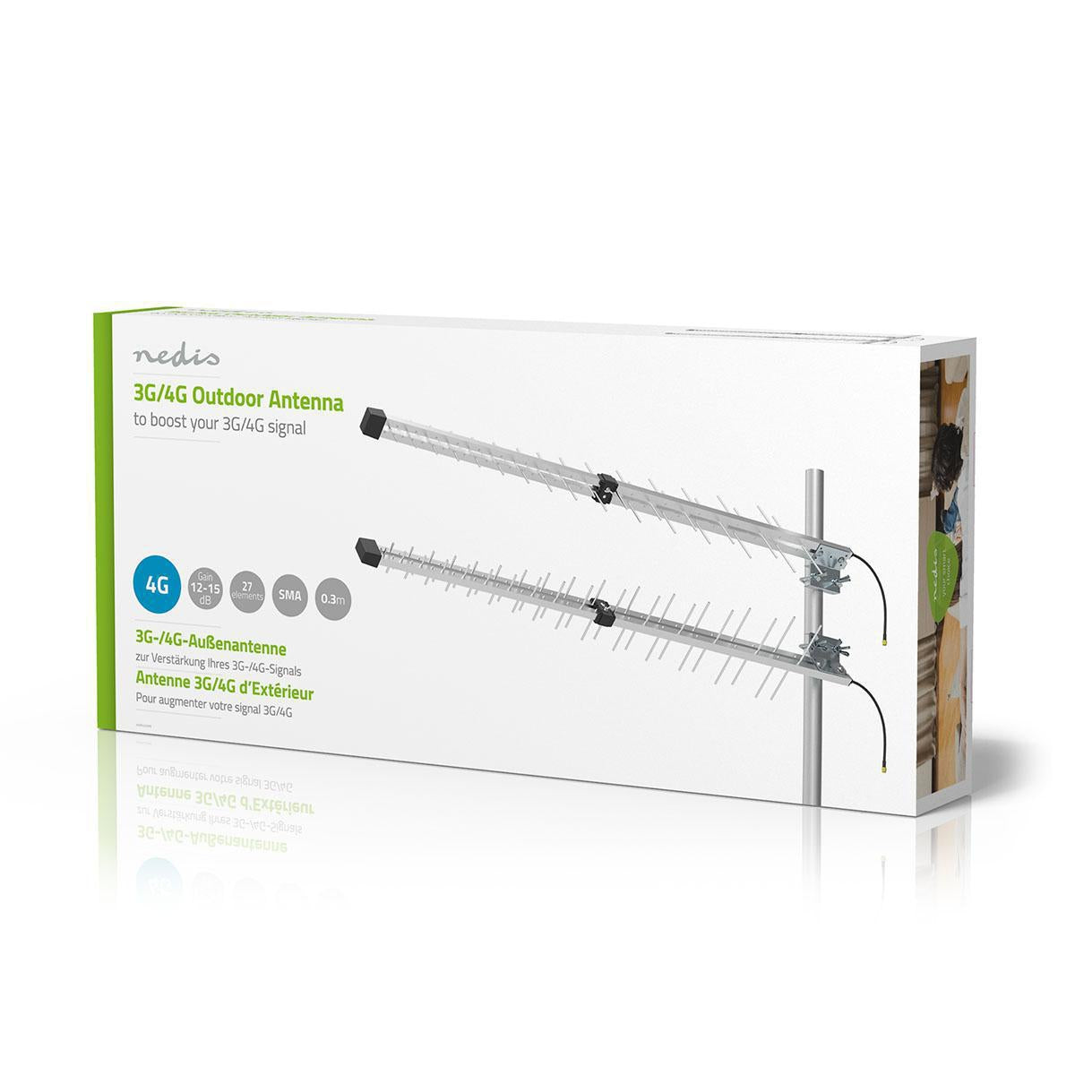 5G / 4G / 3G Antenna | 4G | Outdoor | 698 - 3800 MHz | Gain: 15 dB | 0.30 m | Silver