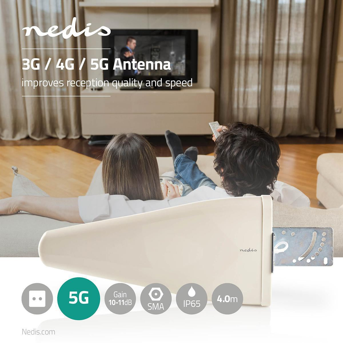 5G / 4G / 3G Antenna | 5G | Indoors or Outdoors | 698-5000 MHz | Gain: 11 dB | 4.00 m | White