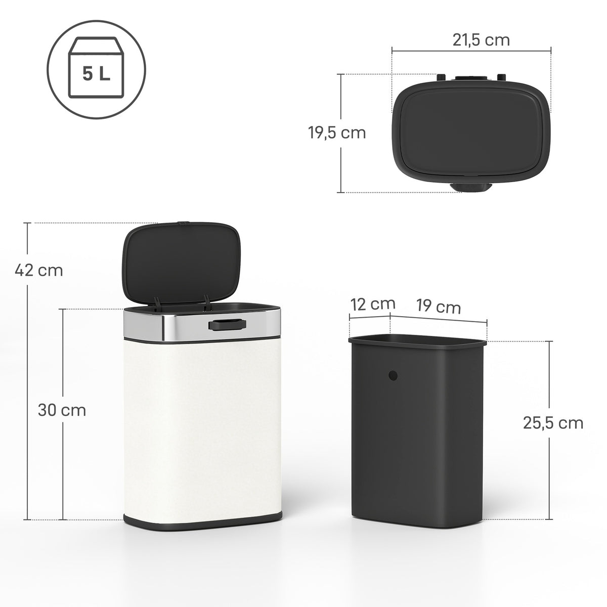5L Stainless Steel Trash Can, Freestanding or Hanging