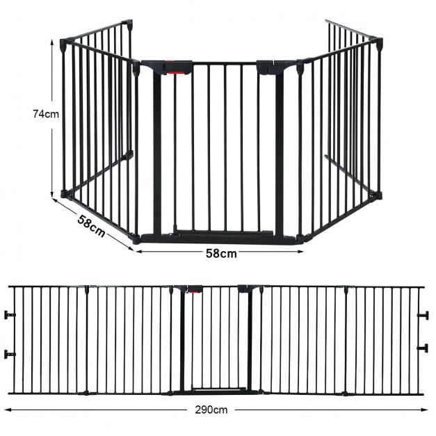 5-Panel Steel Baby Safety Gate, Playpen and Fireplace Barrier