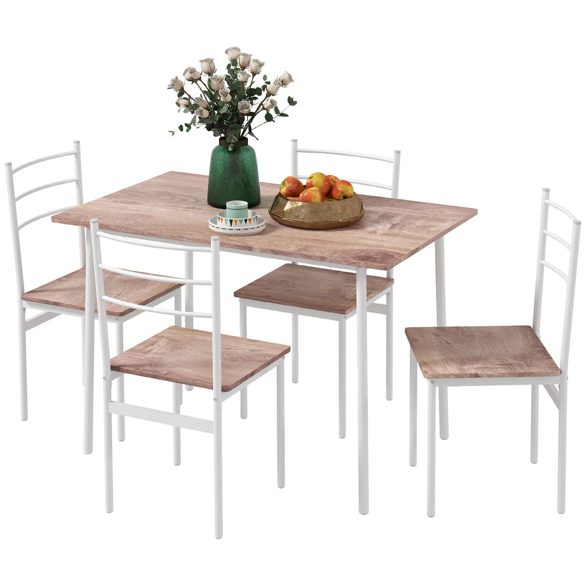 5 Pcs. Dining Group, Dining Table With 4 Kitchen Chairs, Space Saving Dining Room Group, Dining Table Set, Dining Room Furniture For Kitchen, Steel, Brown