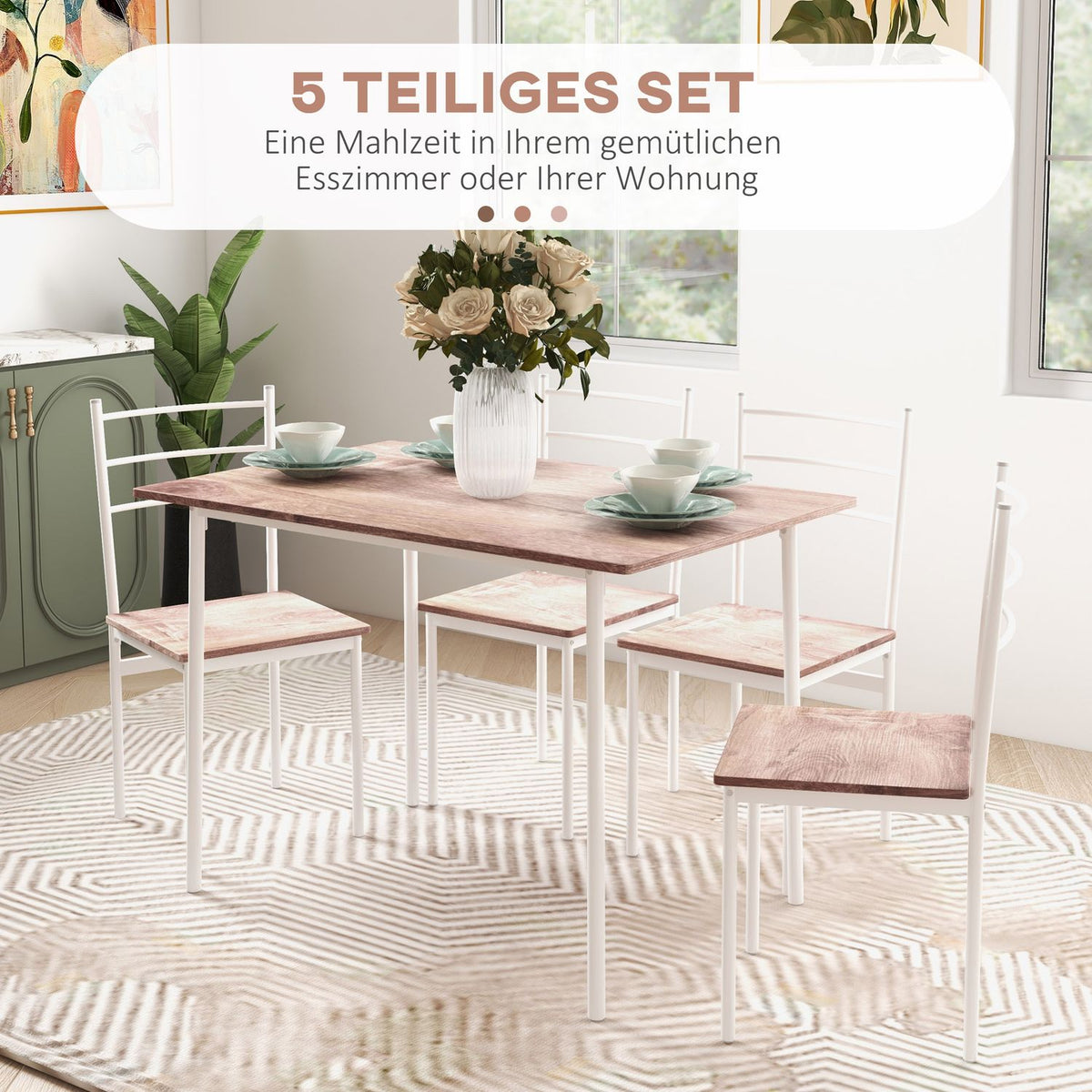 5 Pcs. Dining Group, Dining Table With 4 Kitchen Chairs, Space Saving Dining Room Group, Dining Table Set, Dining Room Furniture For Kitchen, Steel, Brown