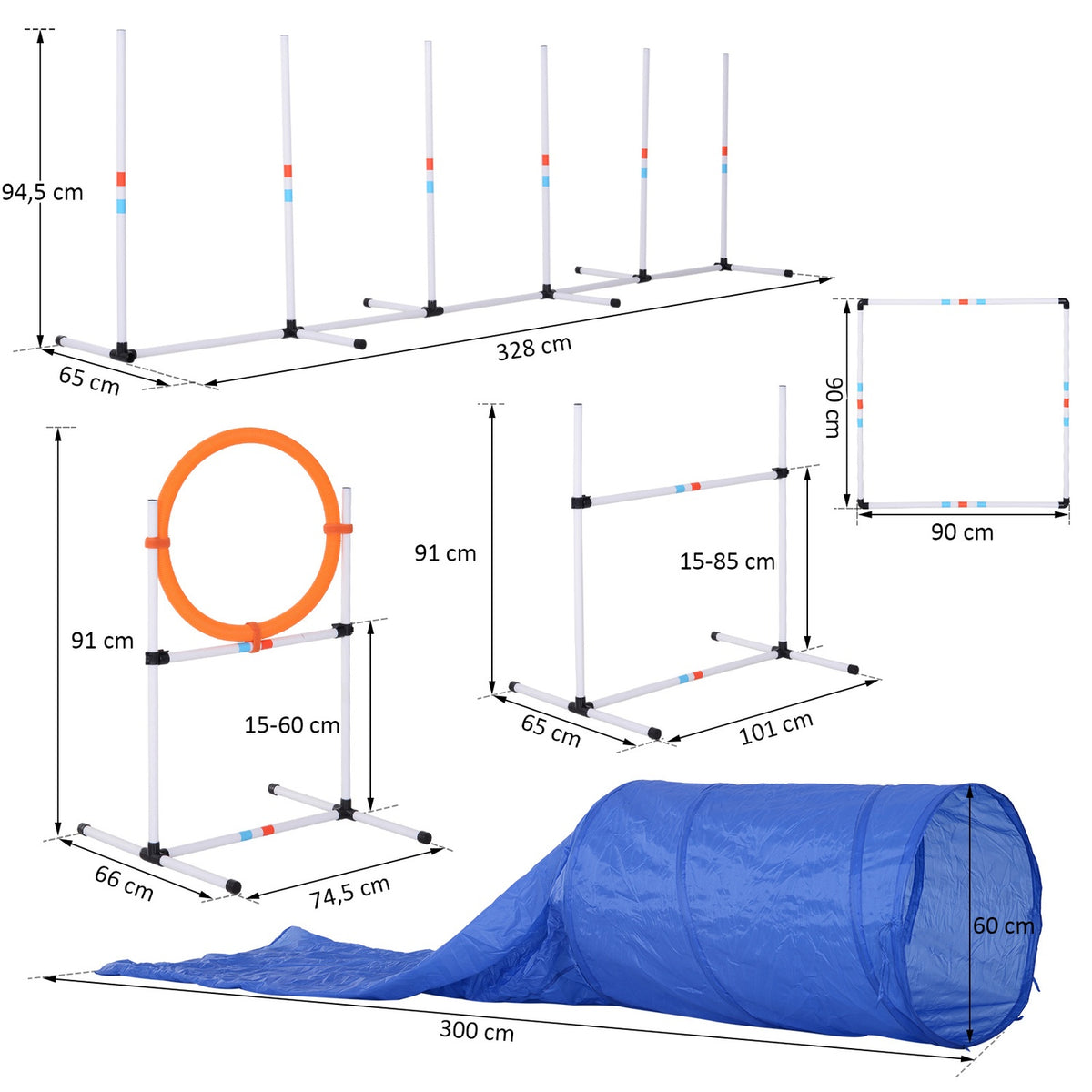 5 Pcs. Dog Agility Set Training For Pets Dog Training Set With Dog Tunnel Includes Bag Easy To Carry Polyester Plastic Orange