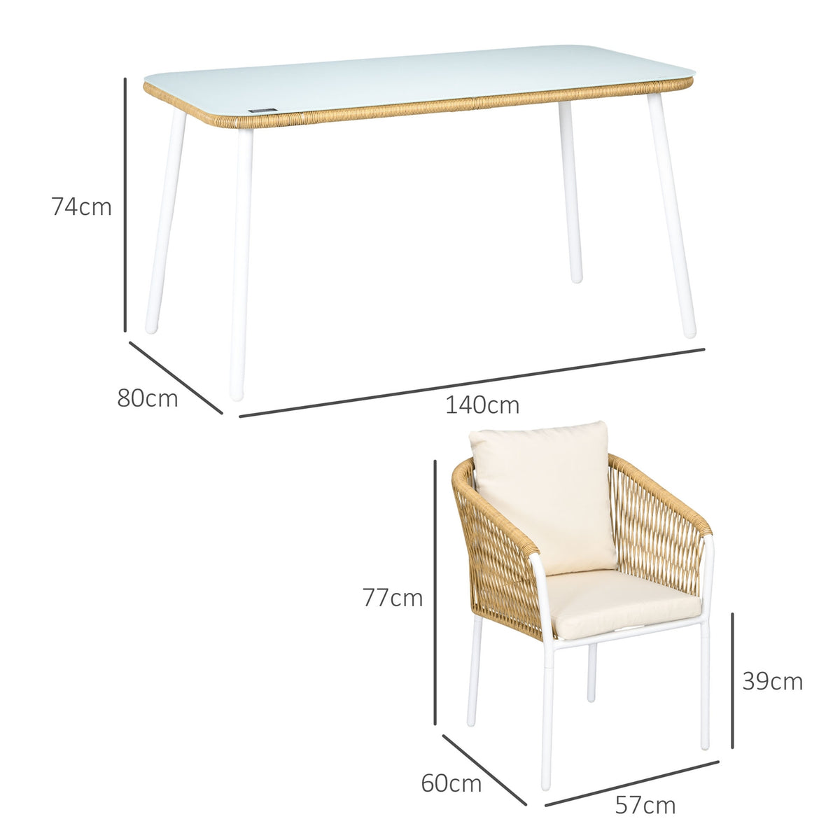 5 Pcs. Polyrattan Garden Furniture Dining Table 4 Chairs Seating Group Tempered Glass Cushions Balcony Terrace Yellow