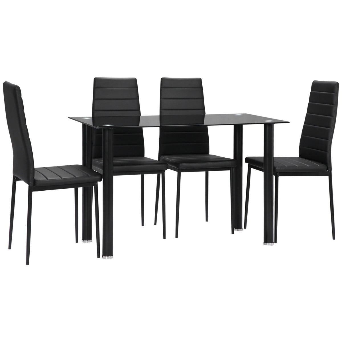 5 Piece Dining Set Dining Table With 4 Chairs & Tempered Glass Top Black Steel For Dining Room