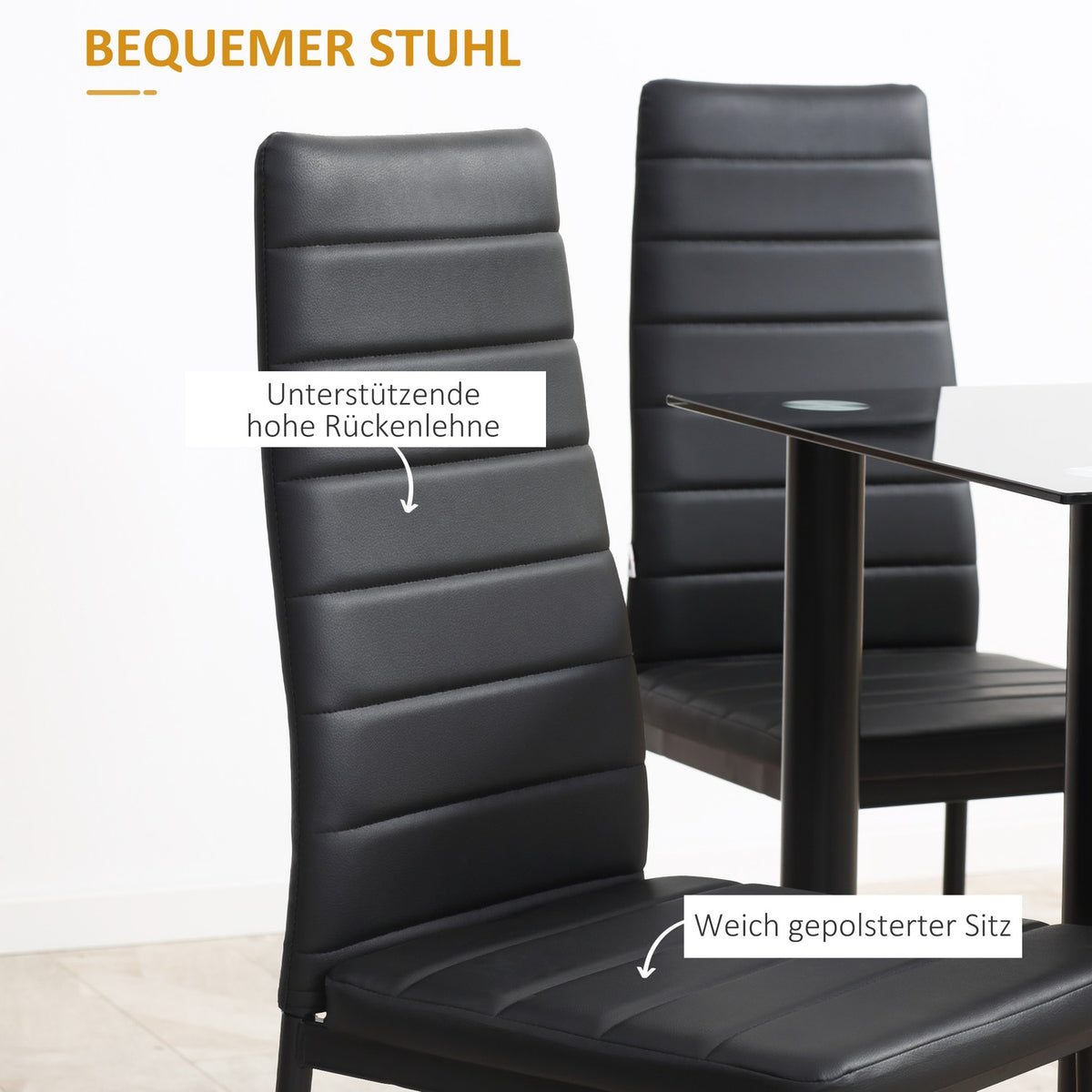 5 Piece Dining Set Dining Table With 4 Chairs & Tempered Glass Top Black Steel For Dining Room