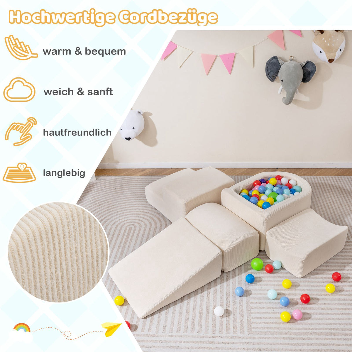 5-Piece Foam Climbing Blocks Set with Ball Pit, Beige